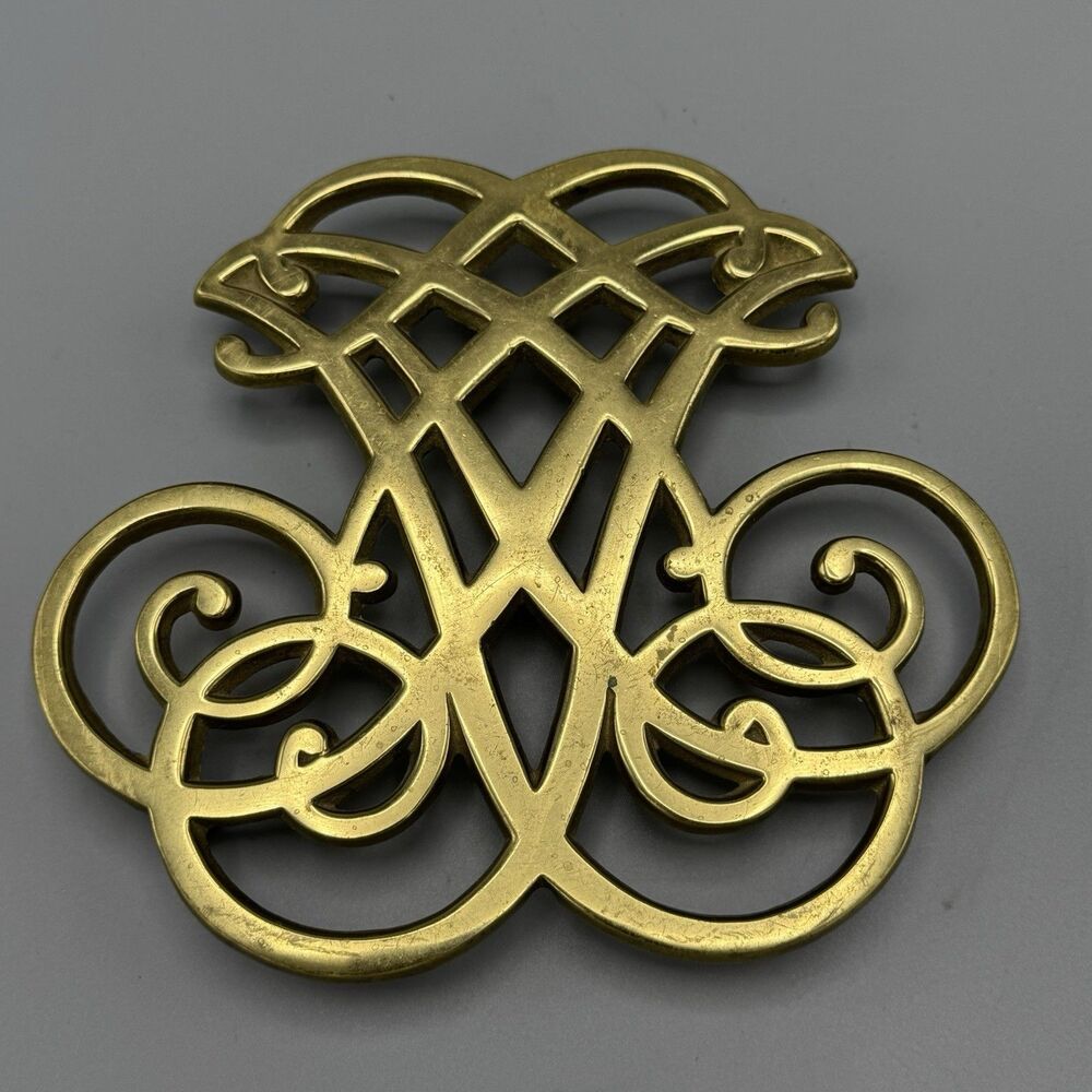 Vintage Thomas Jefferson Cipher Monticello Brass Footed Trivet Williamsburg 6" L